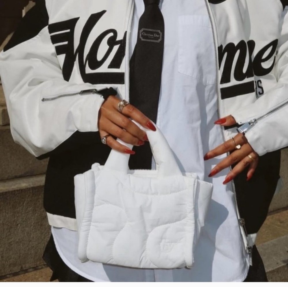 Thirty Years White Quilted Handbag with Silver Accents